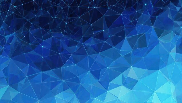 Dynamic abstract network of glowing blue geometric shapes and nodes creates a modern, futuristic digital backdrop for technology and innovation concepts. - Powered by Adobe