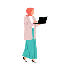 Muslim Woman in Hijab Working on Laptop, Modern Businesswoman
