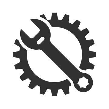 Wrench and gears icon representing mechanics engineering or repair services