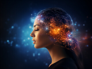 Obraz premium Human Silhouette with Neural Data Overlay