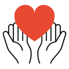 Hands gently cradling a bright red heart symbolizing care and affection
