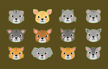 Obraz premium Set of Cute Animal Face Illustrations for Kids Media