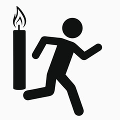 A running person and lit candle depicted in a simple black and white style