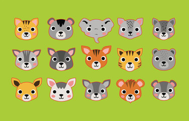 Set of Cute Animal Face Illustrations for Kids Media