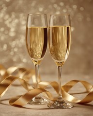 Celebratory Toast with Champagne Glasses Elegant Setting Drink Photography Festive Atmosphere Close-Up View