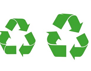 Obraz premium Two green recycling symbols on white background