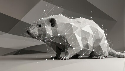 Dynamic digital rodent polygon mesh network connection abstract art, representing connectivity and data flow with a modern, scientific aesthetic.