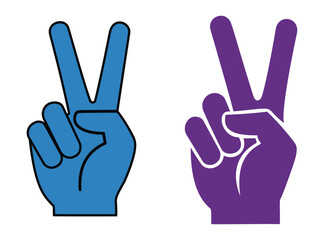 Two hand icons making the peace sign gesture in different colors, a symbol for peace, harmony, victory, and solidarity