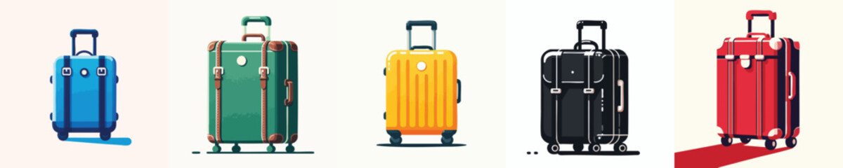 Travel Suitcase Vector Collection – Modern Trolley Luggage Illustration in Multiple Colors for Vacation and Business Trip