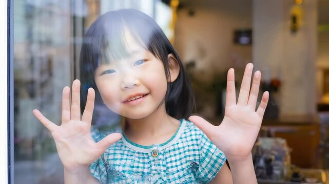 窓ガラス越しにこちらを見る女の子の様子
