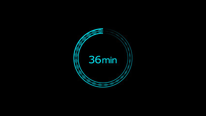 36 minute countdown clock icon illustration, a modern circle and 36 minute clock loading icon illustration. black background and creating a stunning 4k illustration.