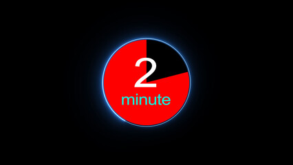 2 minute countdown clock icon illustration, a dynamic circle and 2 minute clock loading icon illustration. black background and creating a stunning 4k illustration.