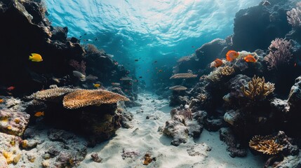 Vibrant Coral Reef Ecosystem With Colorful Fish Swimming