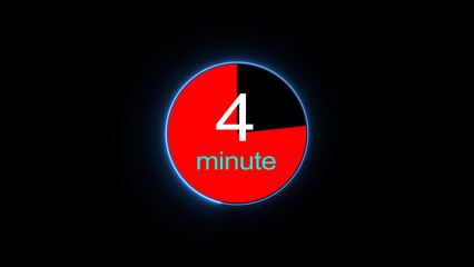 4 minute countdown clock icon illustration, a dynamic circle and 4 minute clock loading icon illustration. black background and creating a stunning 4k illustration.