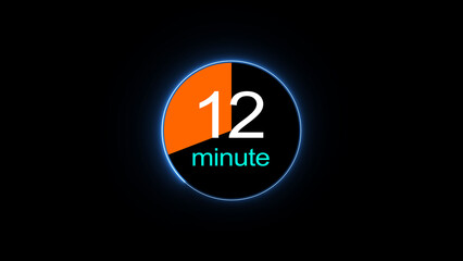 12 minute countdown clock icon illustration, a dynamic circle and 12 minute clock loading icon illustration. black background and creating a stunning 4k illustration.