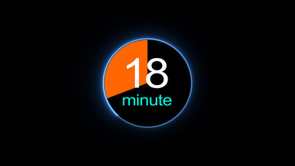 18 minute countdown clock icon illustration, a dynamic circle and 18 minute clock loading icon illustration. black background and creating a stunning 4k illustration.
