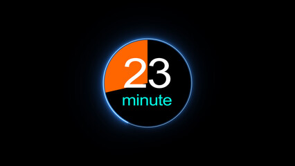 23 minute countdown clock icon illustration, a dynamic circle and 23 minute clock loading icon illustration. black background and creating a stunning 4k illustration.