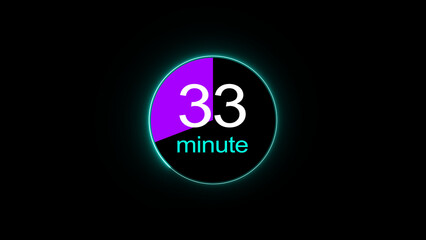 33 minute countdown clock icon illustration, a dynamic circle and 33 minute clock loading icon illustration. black background and creating a stunning 4k illustration.