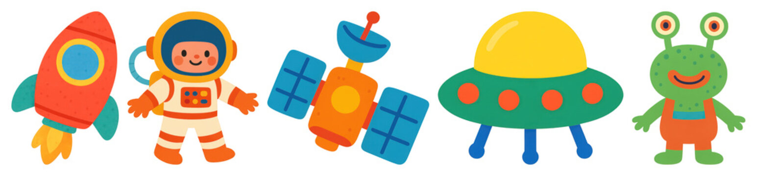 PNG Colorful space-themed cartoon characters, element set on transparent background