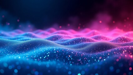Fototapeta premium Abstract Blue and Pink Glittering Waves with Bokeh Effect