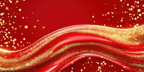 Red Liquid with Gold Glitter and Sparkling Lights