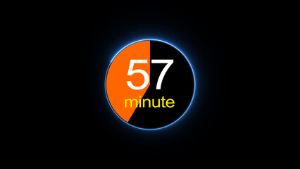 57 minute countdown clock icon illustration, a dynamic circle and 57 minute clock loading icon illustration. black background and creating a stunning 4k illustration.