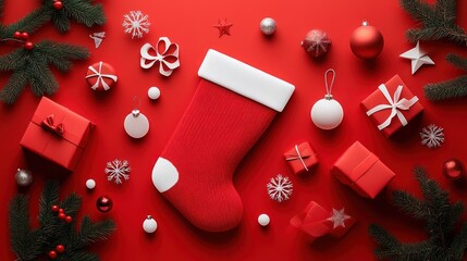 Festive Christmas Stocking with Gifts and Ornaments