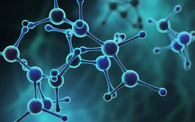 Detailed molecular structure for scientific exploration, showing interconnected atoms forming a complex molecule for chemistry or medical research studies.