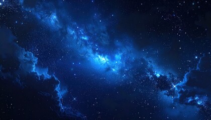 Obraz premium A vibrant, artistic rendering of a deep space nebula with glowing blue hues, filled with stars and cosmic dust