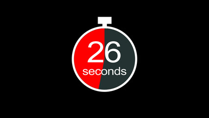 Abstract clock icon illustration. 26 second timer symbol illustration, on black background, and creating a stunning 4k illustration.