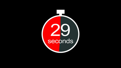 Abstract clock icon illustration. 29 second timer symbol illustration, on black background, and creating a stunning 4k illustration.
