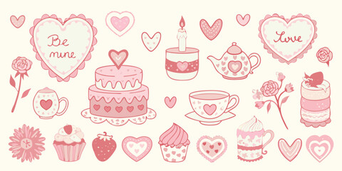 Charming collection of pink valentine s day sweets and romantic symbols