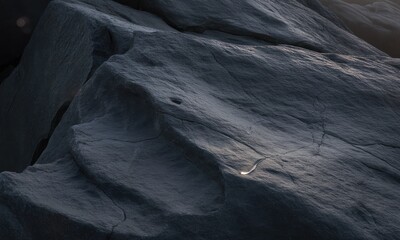 Close-up of rough, dark gray rock face with crevices and a subtle sheen