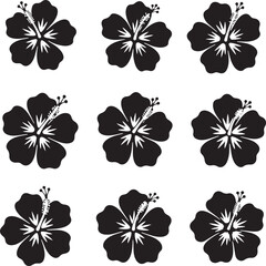 Nine Hibiscus Silhouette: A symmetrical array of nine black hibiscus blossoms, a classic and elegant design suitable for various creative applications. 