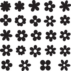 Floral Symphony: A minimalist composition of various flower shapes, presented in stark black against a solid background, embodies simplicity and elegance