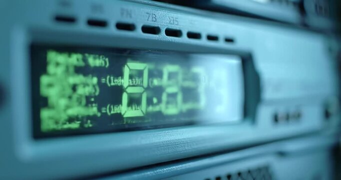 Close-up of a digital clock on server equipment - Powered by Adobe