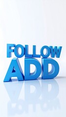 Three-dimensional blue text arranged vertically on a glossy white surface, casting a soft reflection against a light background