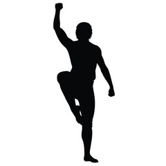 Silhouette of a person raising arm in a dynamic athletic pose