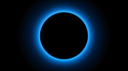 Stylized black hole with glowing blue halo on dark background. Abstract cosmic design ideal for sci-fi themes, tech branding, or space-related visual content.
