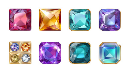 Jewel Sticker Set on Transparent Background with Glossy Finish and Luxury Gemstones