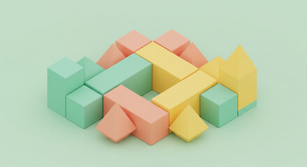 Obraz premium Abstract colorful geometric shapes arranged in a dynamic, modern pattern, symbolizing growth, connection, and innovation for design projects.