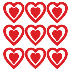 A grid of red hearts with white outlines a simple repeating pattern