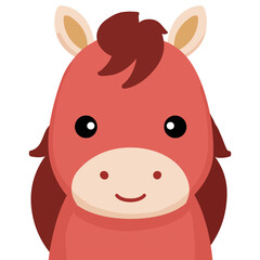 Fototapeta premium 귀여운 붉은 말 얼굴 캐릭터 일러스트레이션, Cute Red Horse Face Character Illustration