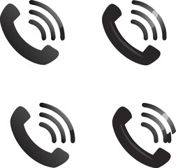 Four stylized phone receiver icons in grayscale representing communication