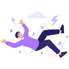 Man falling with storm and eyes