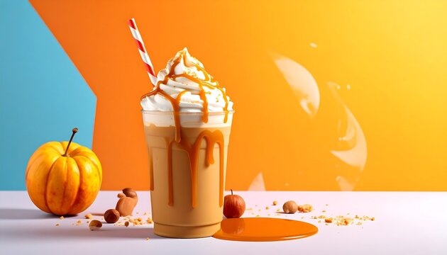 Caramel pumpkin spice latte with whipped cream and nuts.