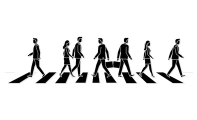 横断歩道を渡るビジネスパーソンたちの線画イラストアイコン