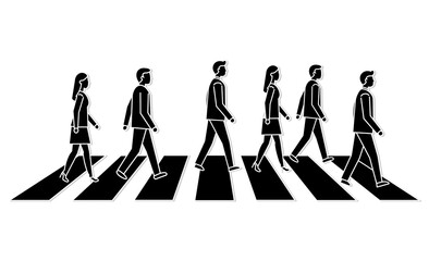 横断歩道を渡るビジネスパーソンたちの線画イラストアイコン