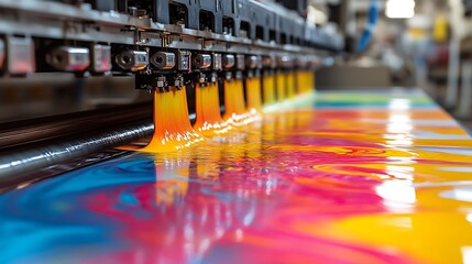 Vibrant Ink Jets Printing Colorful Designs.