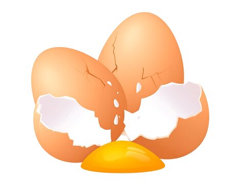 Three cracked eggs with yolk